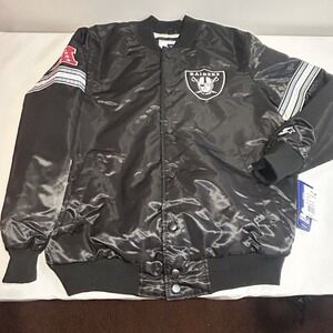 Starter NFL Las Vegas Raiders Jacket Men's Large Black Button Up AL Patch New